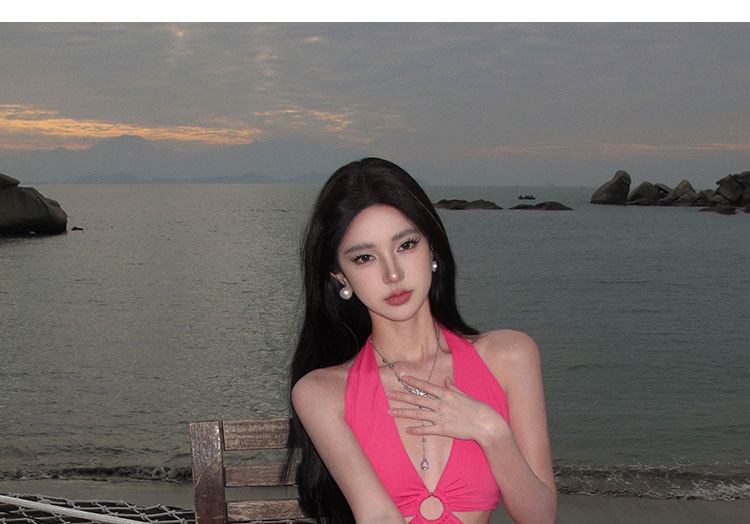 Plain Neck Midi Dress Halter Cutout Bodycon