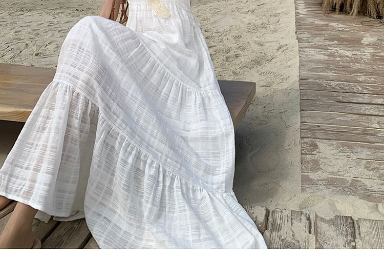 Maxi Plain V-Neck Dress A-Line Sleeveless