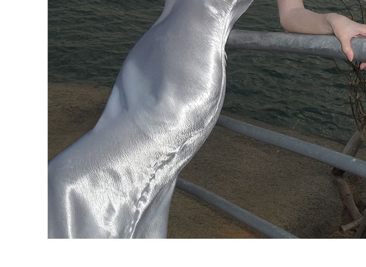 Sheath Dress Open Strap Maxi Back Spaghetti Plain