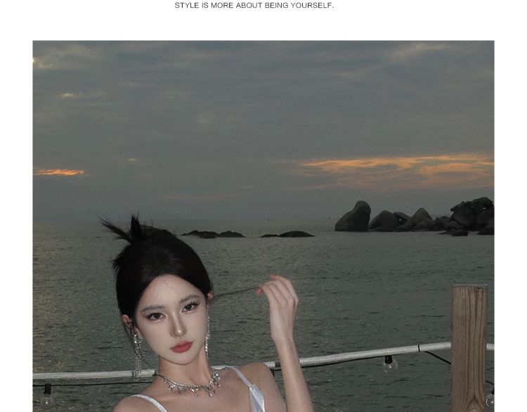 Sheath Dress Open Strap Maxi Back Spaghetti Plain