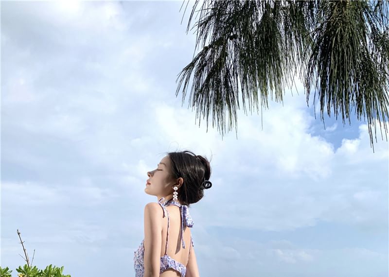 Midi Dress A-Line Strap Floral Spaghetti Print