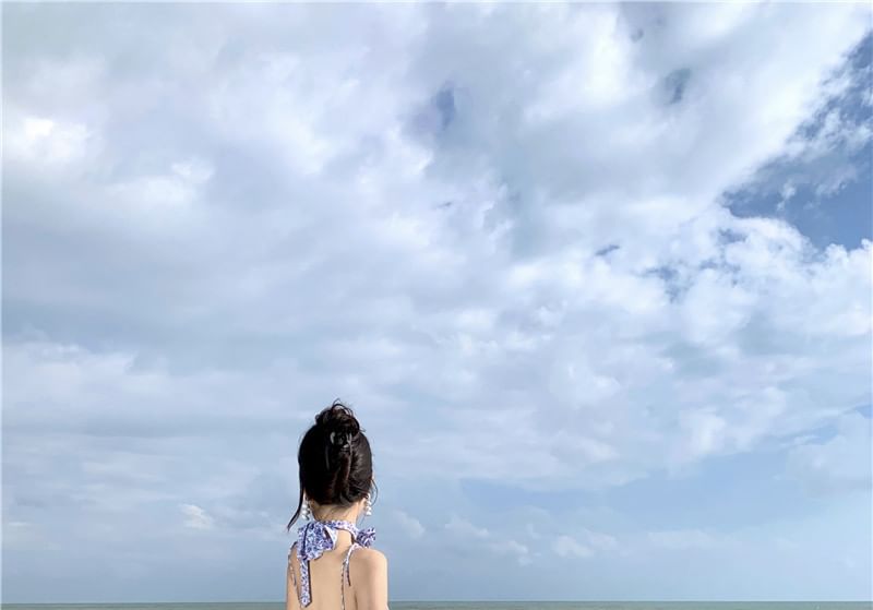 Midi Dress A-Line Strap Floral Spaghetti Print