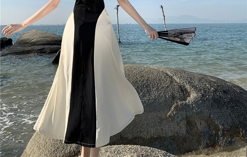 Crewneck A-Line Tone Sleeveless Maxi Dress Two