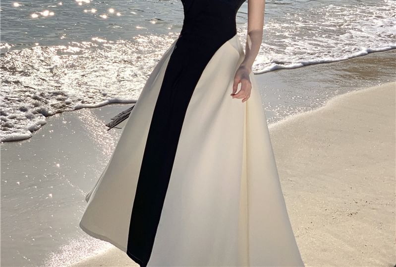 Crewneck A-Line Tone Sleeveless Maxi Dress Two