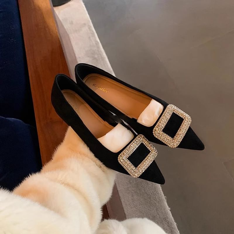 Buckled Rhinestone Flats Pointy