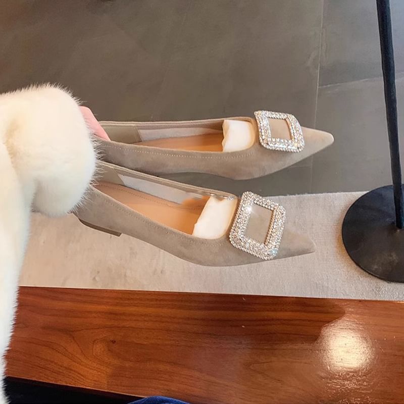 Buckled Rhinestone Flats Pointy