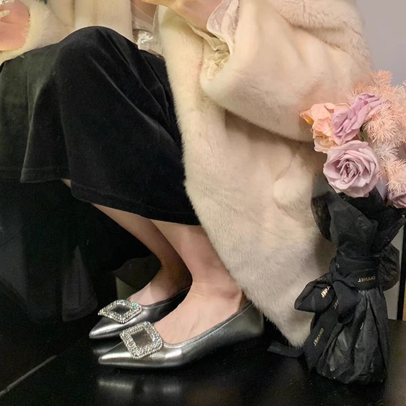 Buckled Rhinestone Flats Pointy