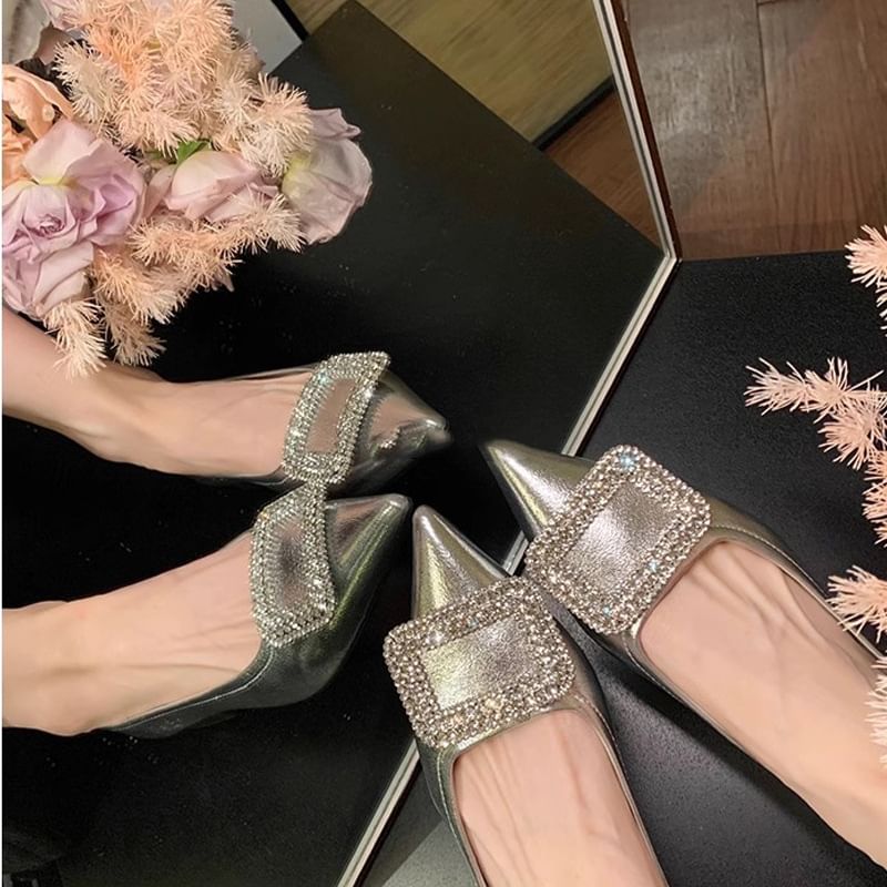 Buckled Rhinestone Flats Pointy