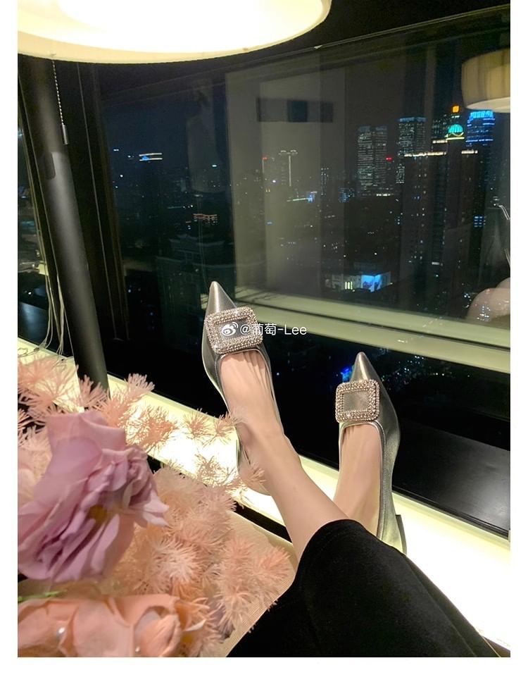 Buckled Rhinestone Flats Pointy