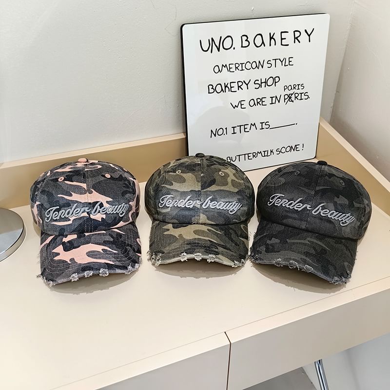 Cap Embroidered Lettering Baseball Distressed