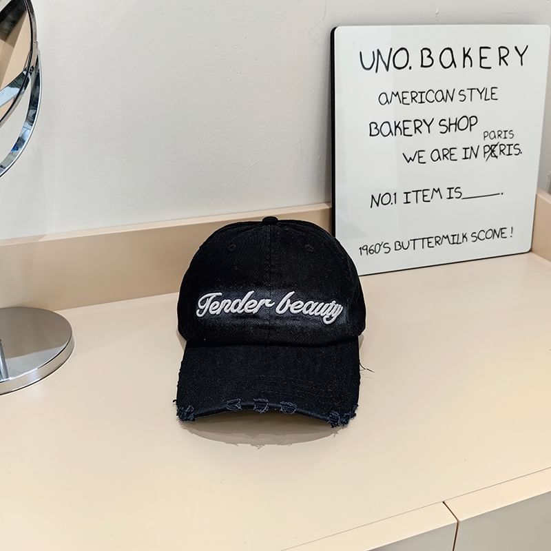 Cap Embroidered Lettering Baseball Distressed