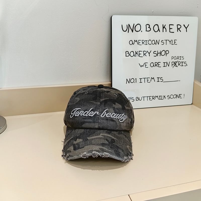 Cap Embroidered Lettering Baseball Distressed