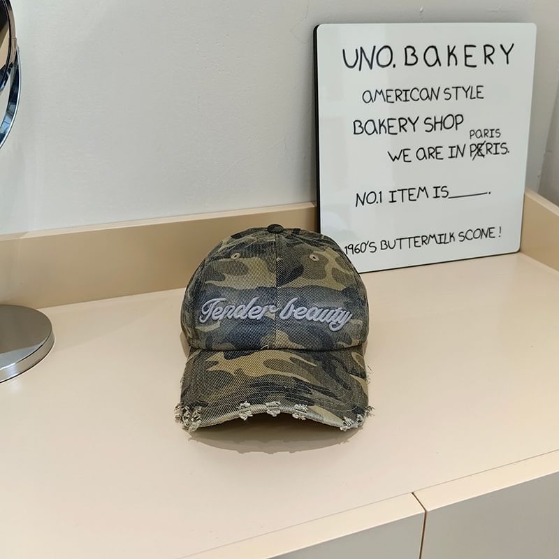 Cap Embroidered Lettering Baseball Distressed