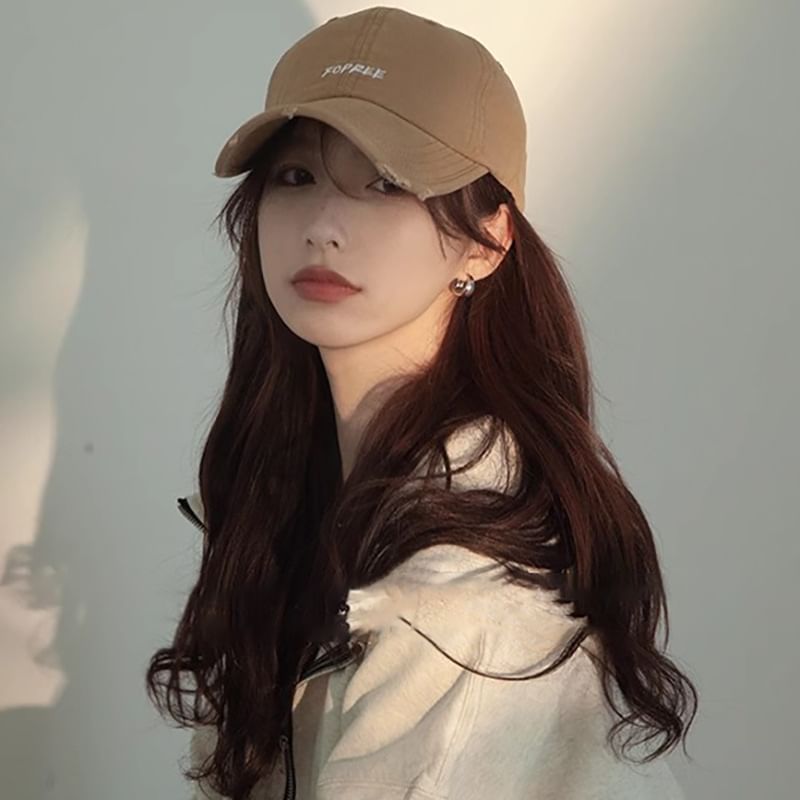 Embroidered Lettering Cap Baseball Distressed