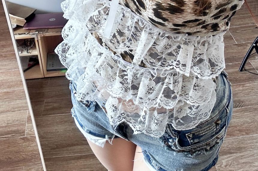 Bow Top Accent Lace Camisole Trim Print Leopard Crop