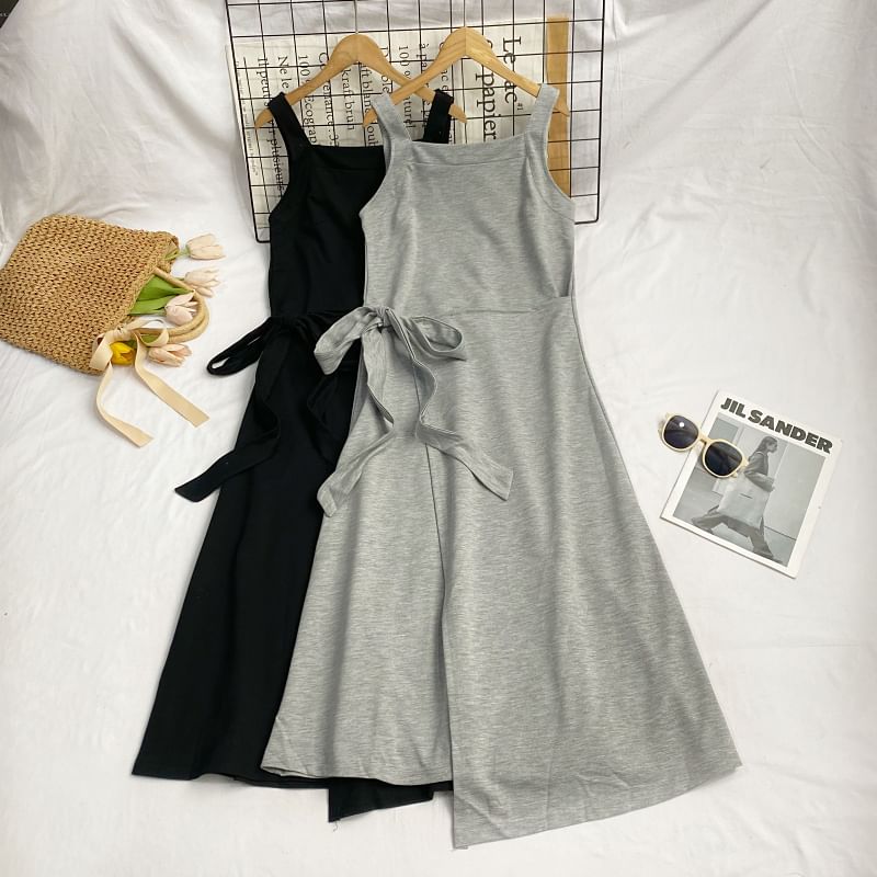 Sleeveless Asymmetrical Plain Midi A-Line Dress