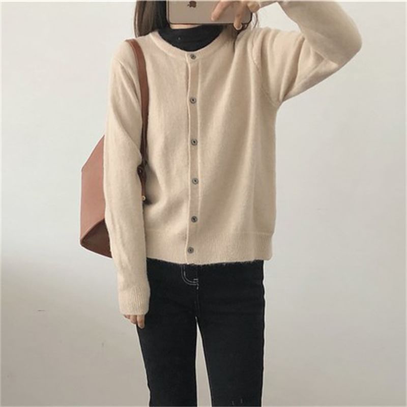 Button-Up Plain Cardigan