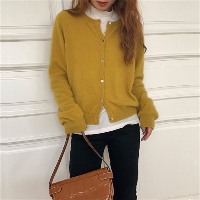 Button-Up Plain Cardigan