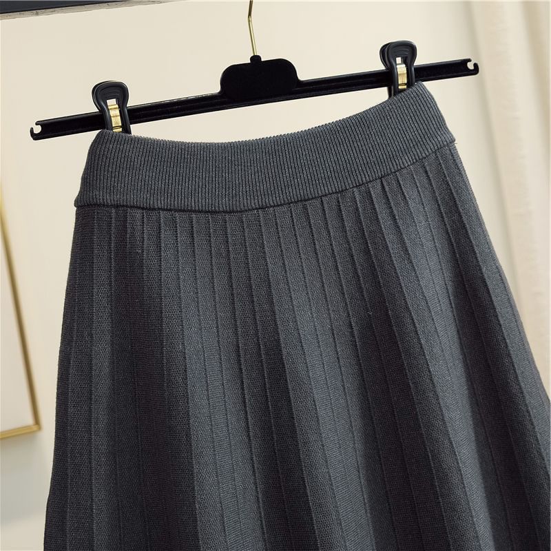 Waist Midi Printed Knit A-Line High Skirt