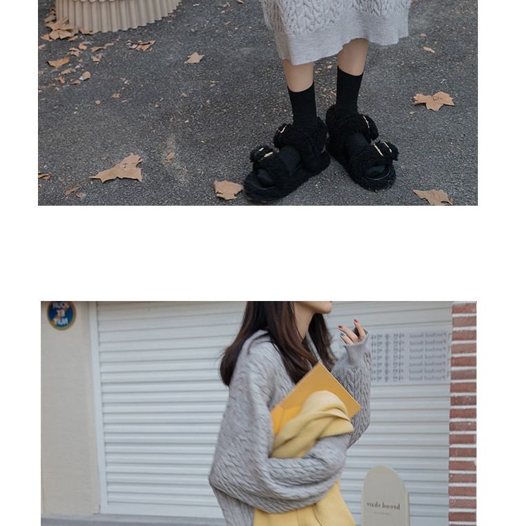 Plain Midi V-Neck Sweater Long-Sleeve Dress