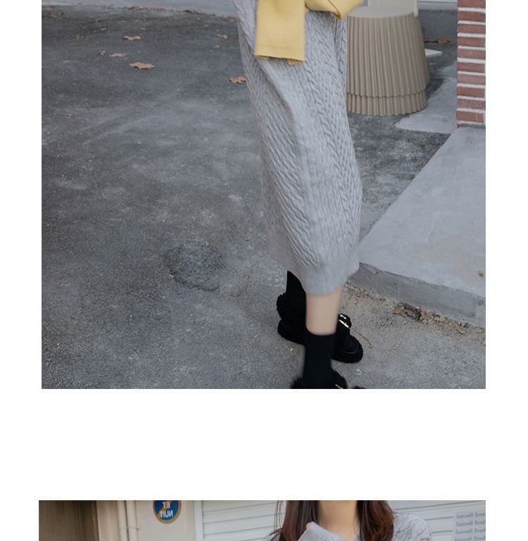 Plain Midi V-Neck Sweater Long-Sleeve Dress