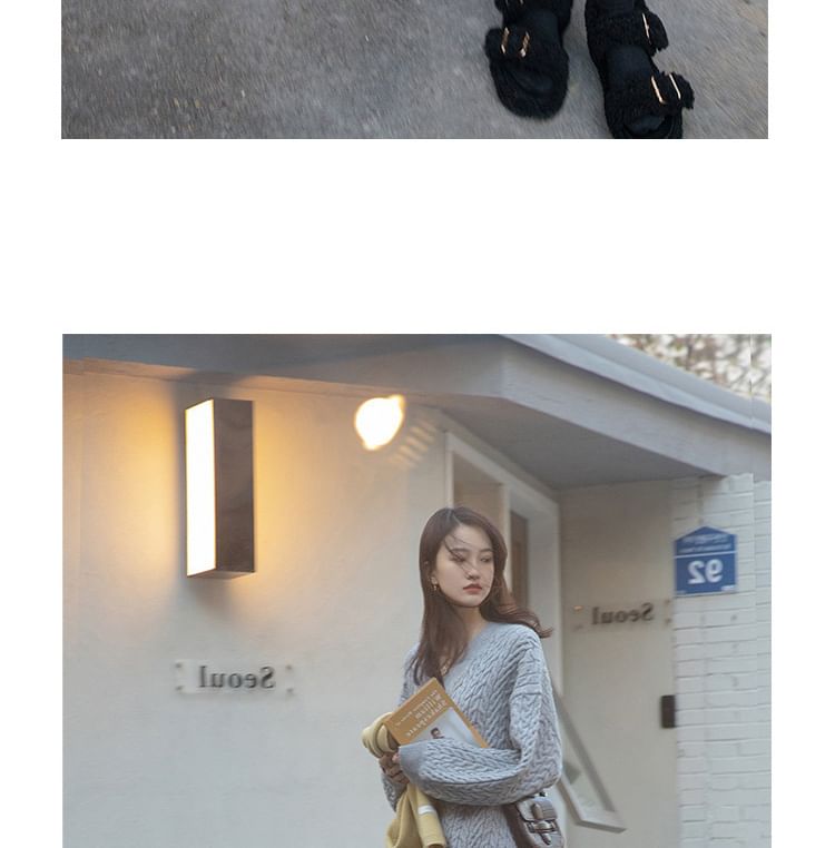 Plain Midi V-Neck Sweater Long-Sleeve Dress