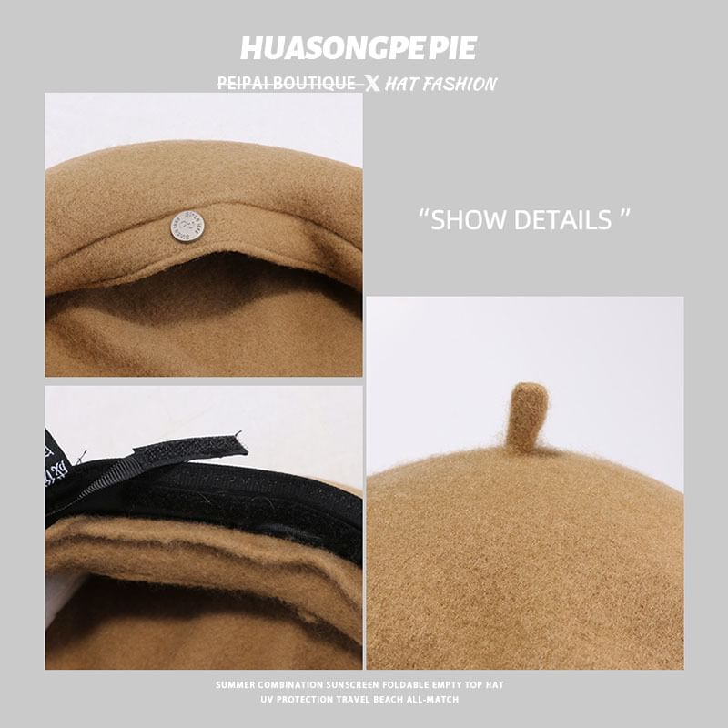 Beret Disc Wool Metal Hat