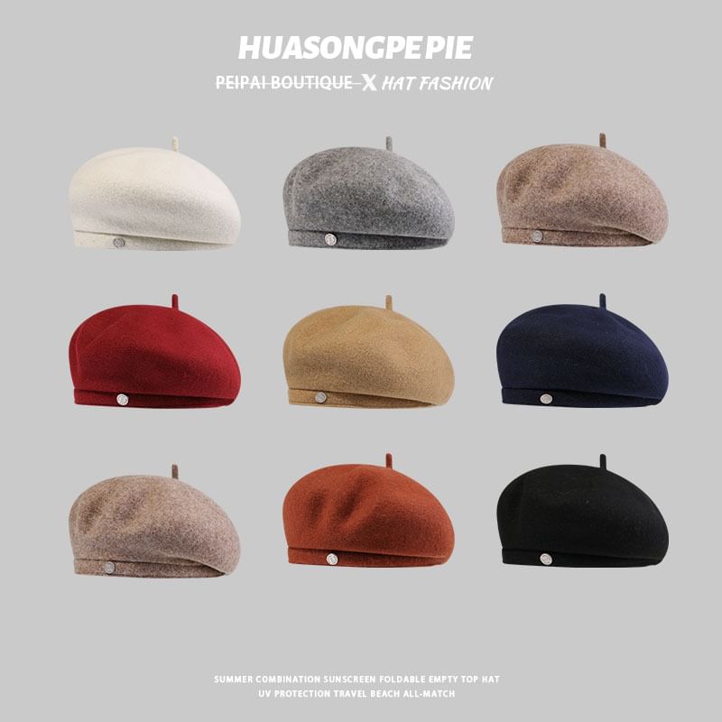 Beret Disc Wool Metal Hat