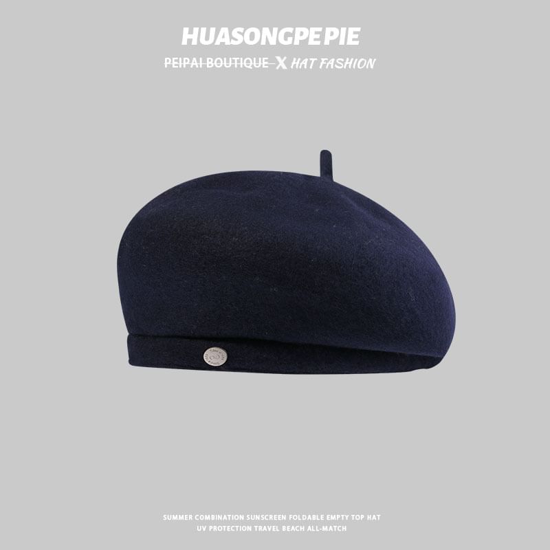 Beret Disc Wool Metal Hat