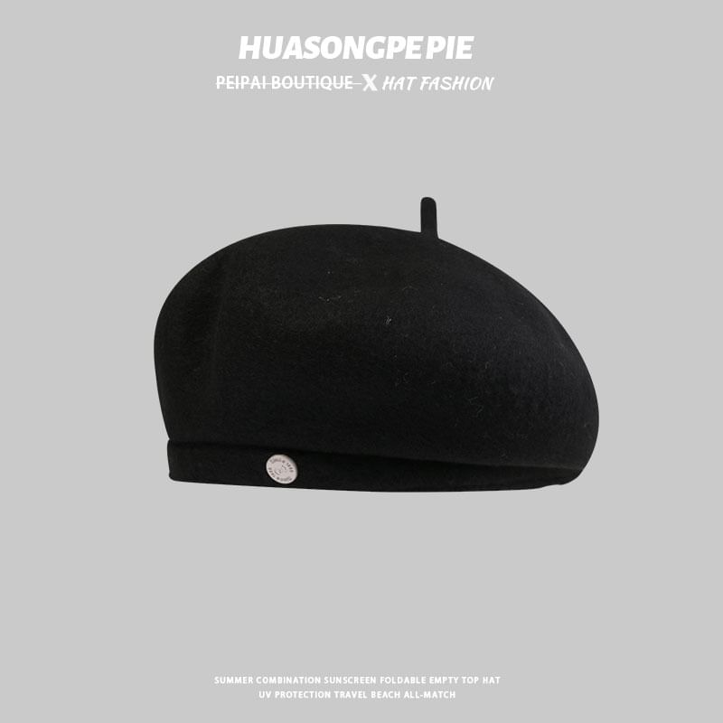 Beret Disc Wool Metal Hat