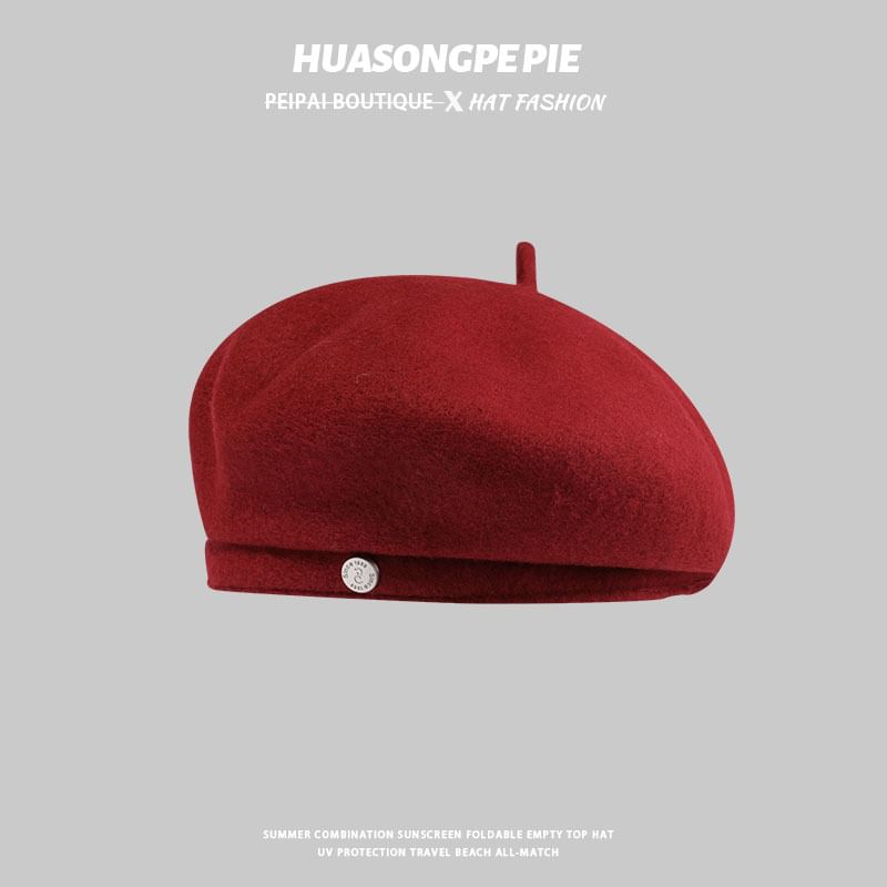 Beret Disc Wool Metal Hat