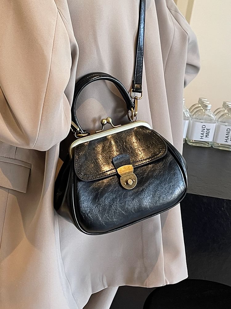Bag Crossbody Leather Faux Clasped