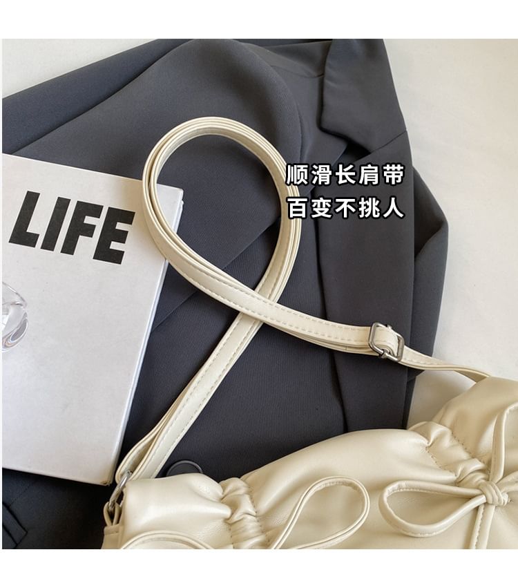 Leather Faux Ribbon Flap Crossbody Bag