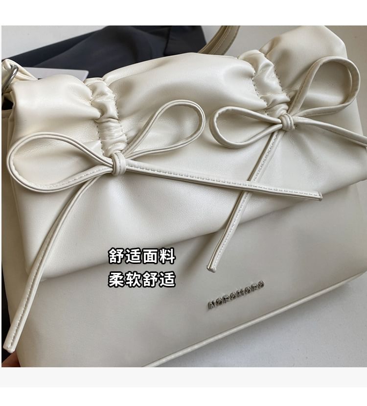 Leather Faux Ribbon Flap Crossbody Bag