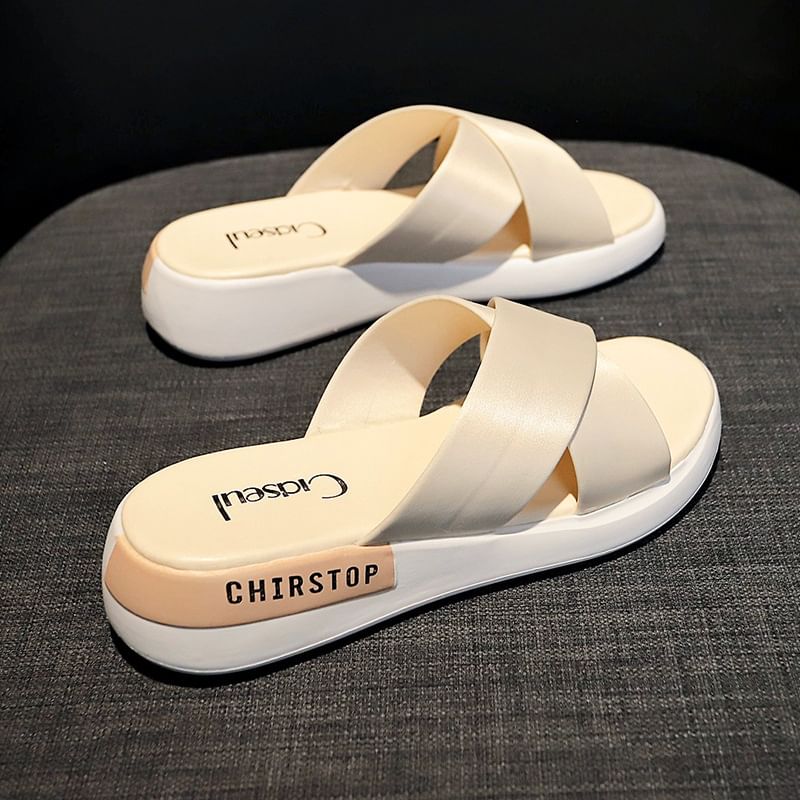 Wedge Slide Sandals Lettering Heel