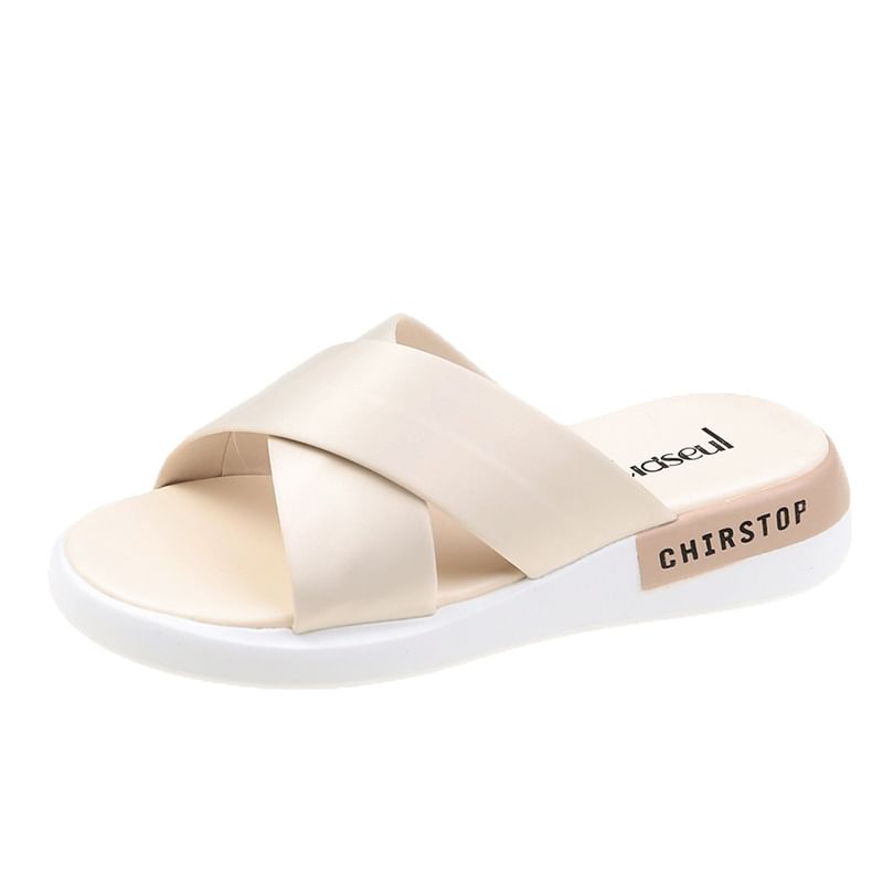 Wedge Slide Sandals Lettering Heel