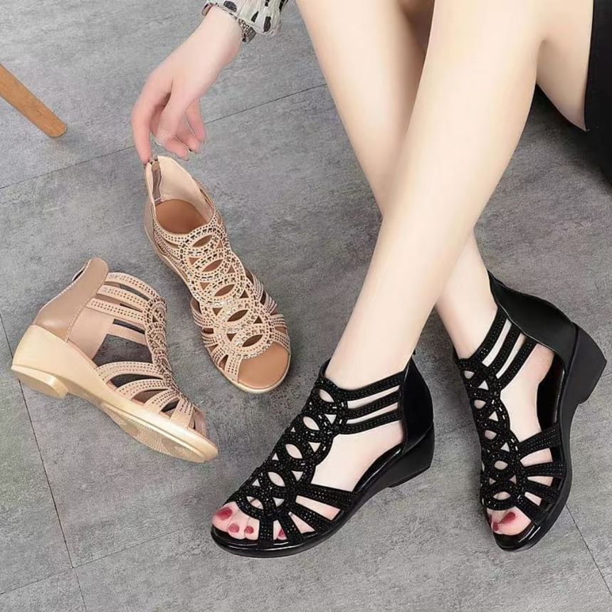 Roman Rhinestone Heel Wedge Sandals