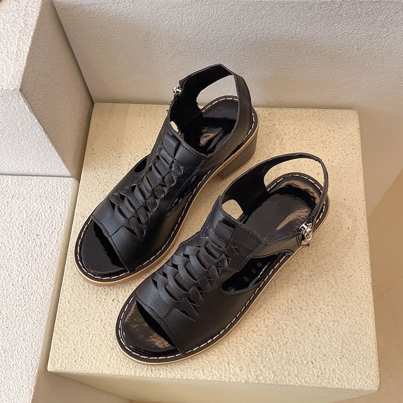 Sandals Heel Buckled Cutout Chunky