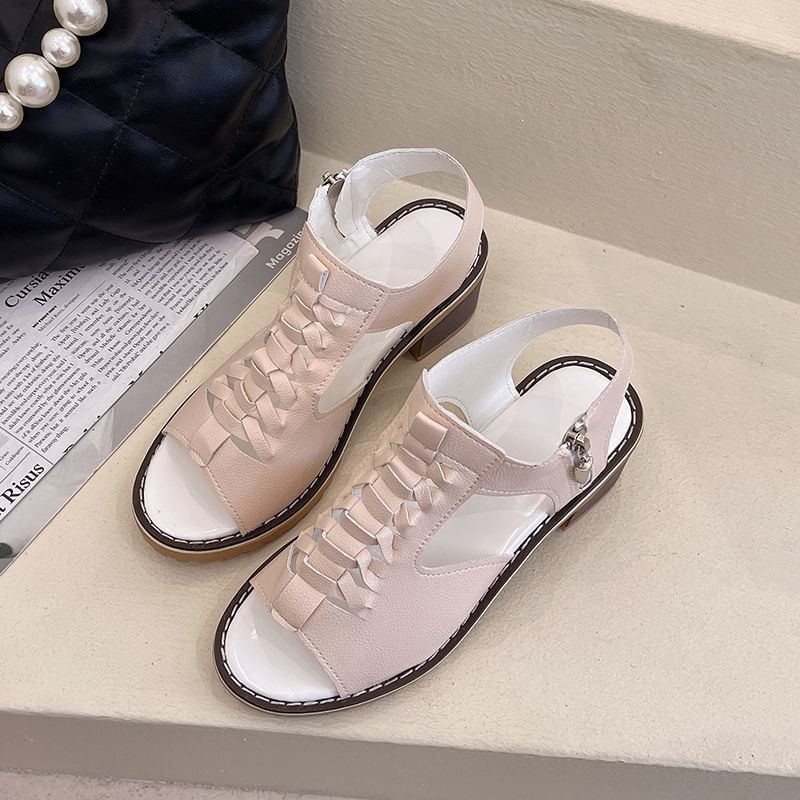 Sandals Heel Buckled Cutout Chunky