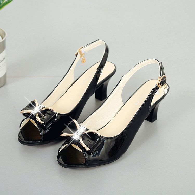 BOw Sandals Heel Chunky Slingback