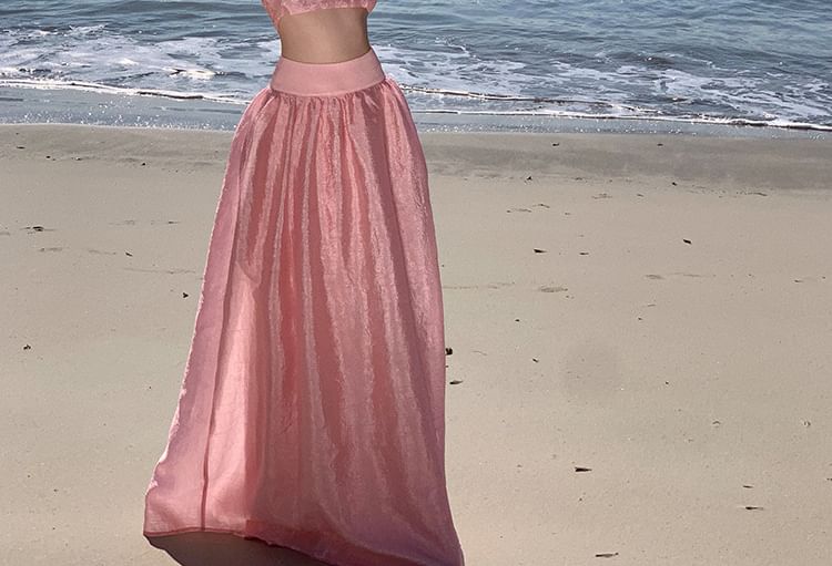 Skirt High Plain Camisole Waist + Maxi Set: Crop Top