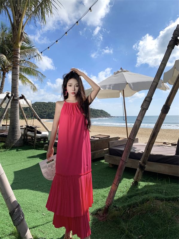 Dress Midi Tiered Sleeveless Plain