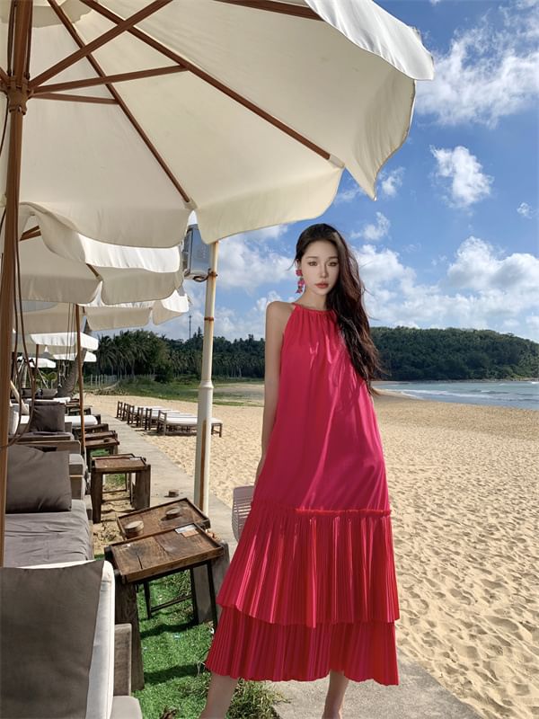 Dress Midi Tiered Sleeveless Plain