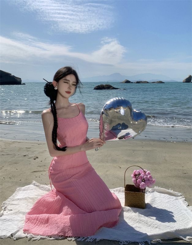 Spaghetti Maxi Dress Mermaid Plain Strap