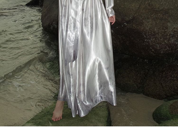 Dress Long-Sleeve Cutout A-Line Maxi V-Neck