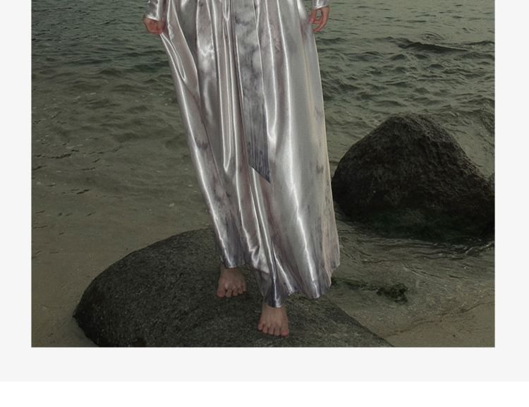 Dress Long-Sleeve Cutout A-Line Maxi V-Neck