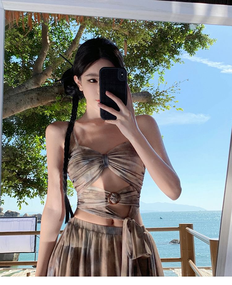 Dye + A-Line Waist Camisole Crop Tie Top Skirt Set: High Maxi