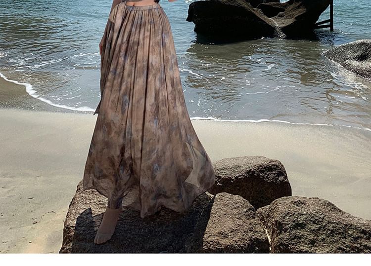 Dye + A-Line Waist Camisole Crop Tie Top Skirt Set: High Maxi