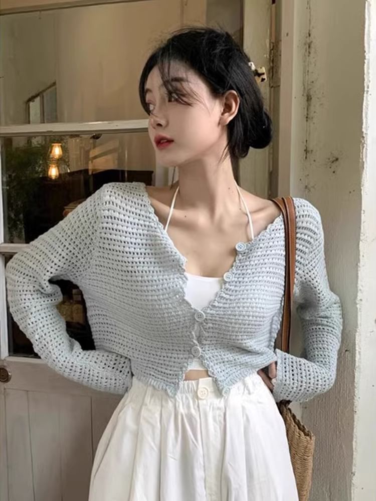 Top Plain V-Neck Crop