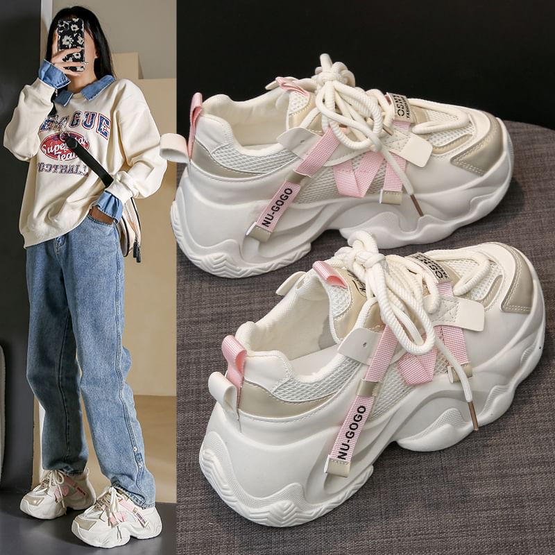 Panel Sneakers Lace-Up Platform Mesh